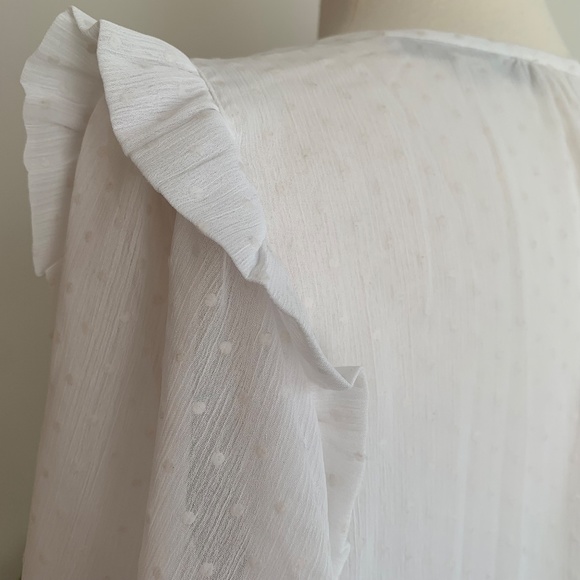 LOFT White Swiss Dot Ruffle Blouse Size Medium - Picture 8 of 8